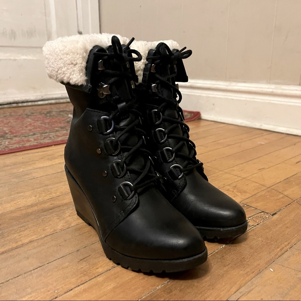SOREL Black Wedge Booties